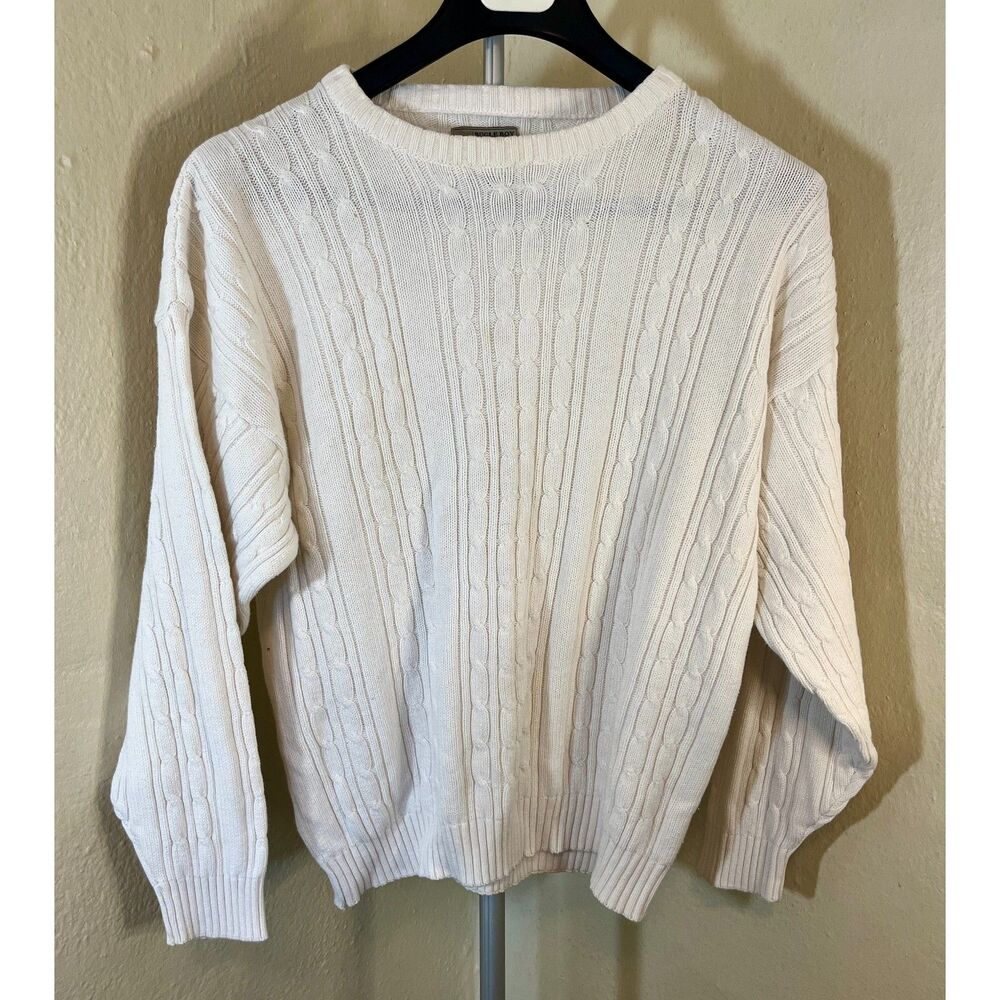 Vtg 90s Bugle Boy Cream Cable Knit Crewneck Sweater - Size M